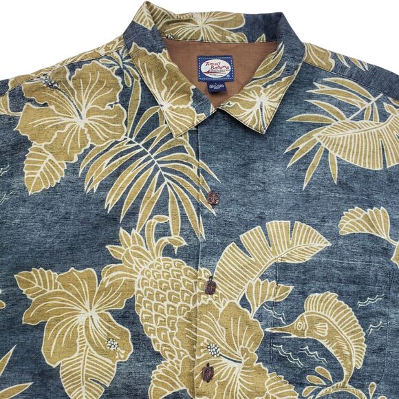 Vintage Tommy Bahama Linen Hawaiian Shirt Mens Large Floral TropicalShort Sleeve - Picture 3 of 8